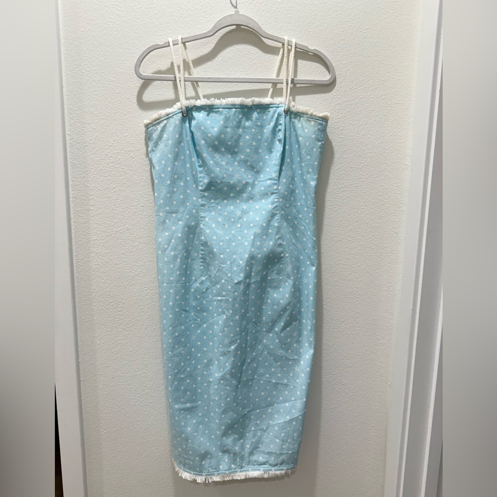 ESCADA Vintage Blue Rope Dots Summer Dress 38